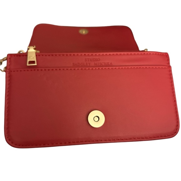 Badgley Mischka Quilted Crossbody Red, Gold braided chain - Picture 6 of 7